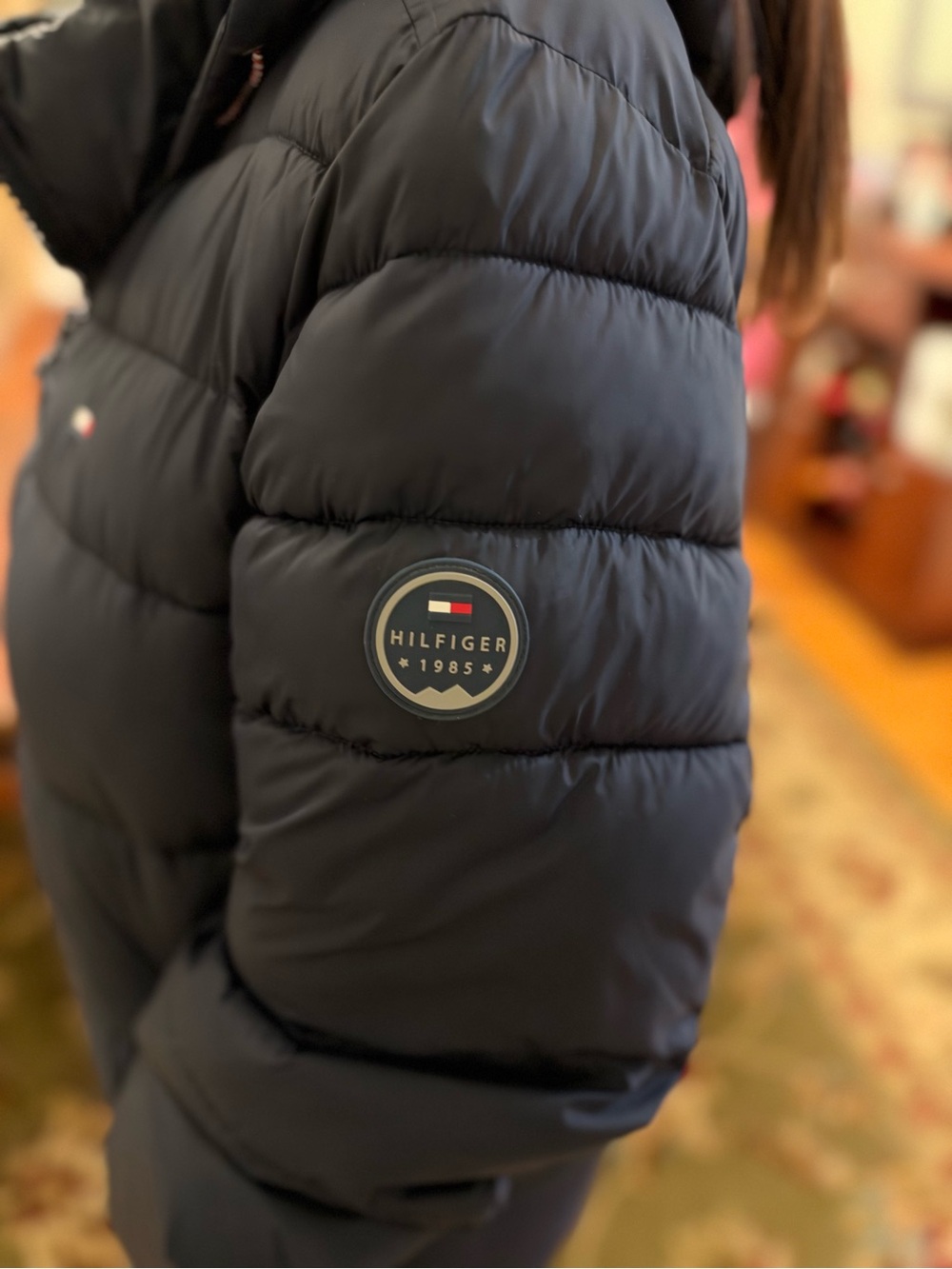 Tommy Hilfiger Navy Quilted Puffer Jacket with Badge